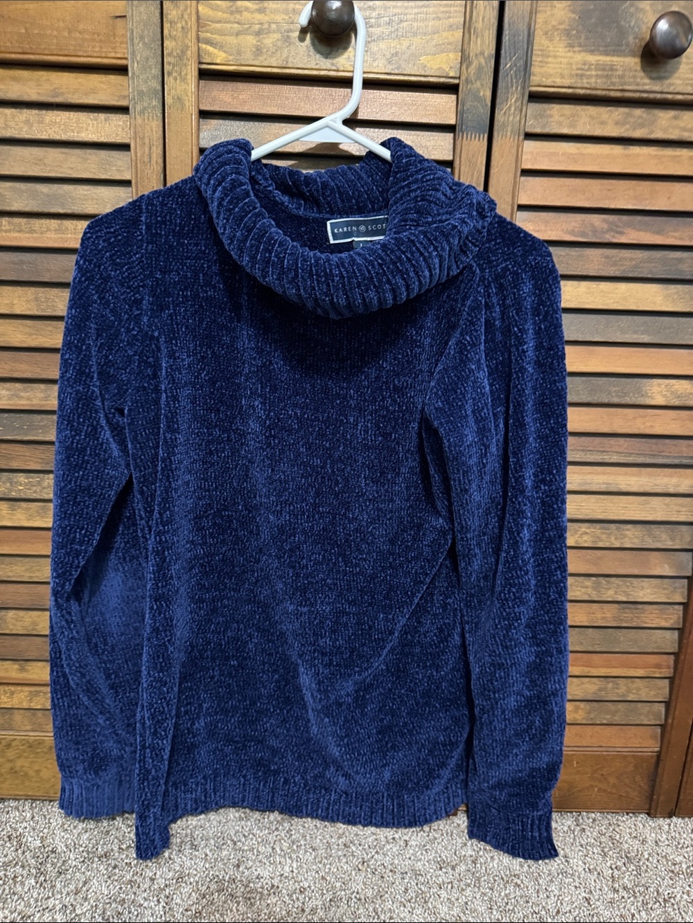 Karen Scott Navy Chenille Cowl Neck Sweater